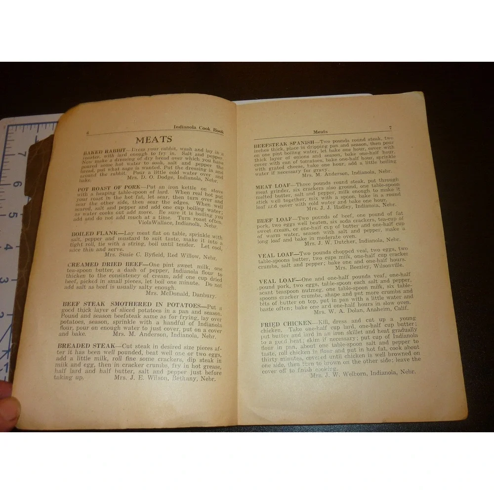 Antique Indianola Nebraska Cook Book Ladies Aid Christian Church  Recipes